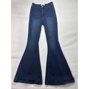 Kancan Women's Flare Leg Dark Blue Stretch Denim Jeans - Size 5/26 (24x32)